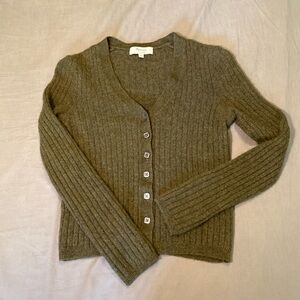 Madewell Green Cashmere Ribbed Slim Cardigan XXS